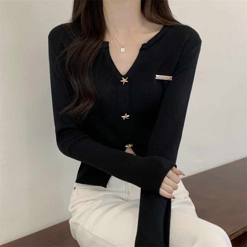 白色打底衫女春秋內搭修身長袖T恤上衣2023新款設計感小眾針織衫