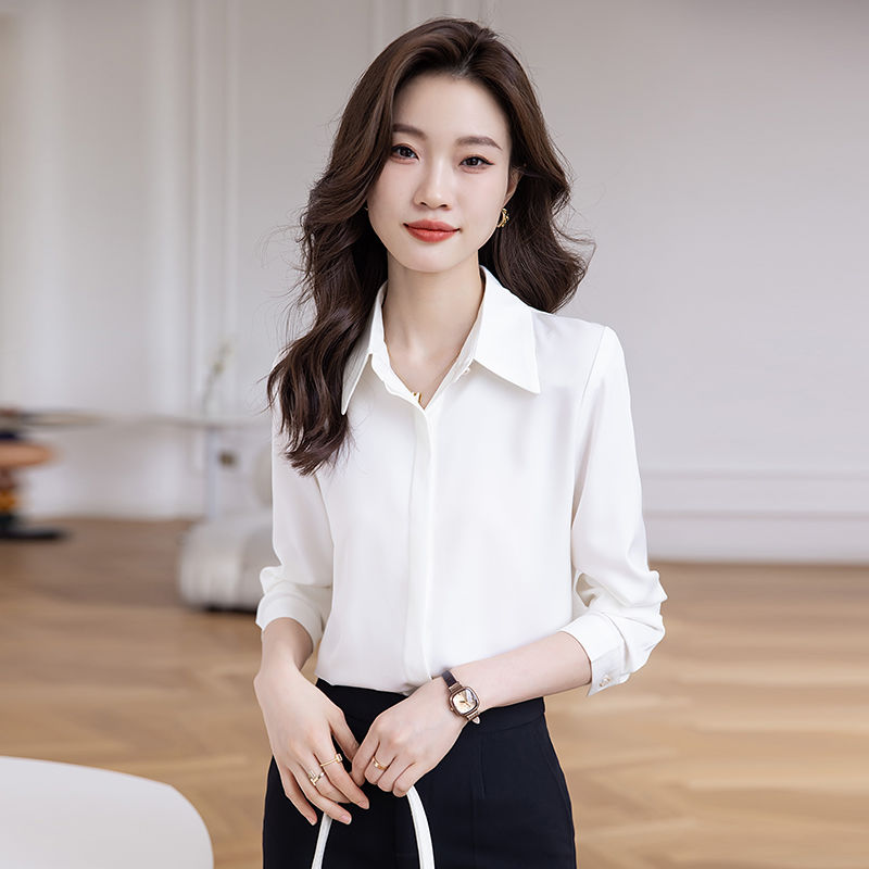 White shirt women's autumn  new business attire formal high-end chiffon long-sleeved women's white shirt top