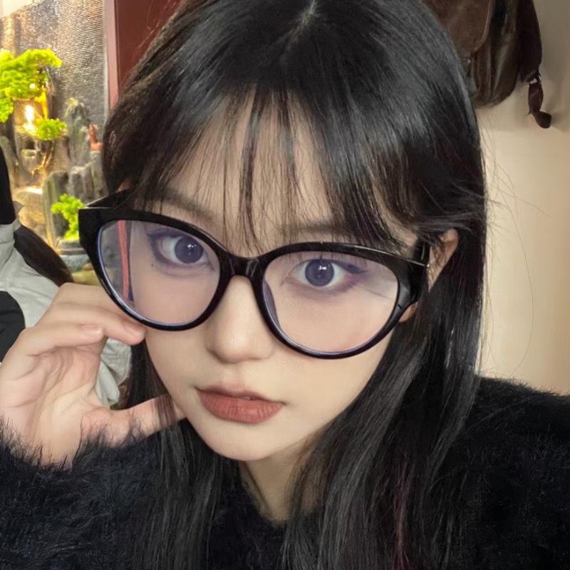 復古黑框眼鏡女素顏素顏神器貓眼藍光圓臉近視可配度數眼鏡框顯瘦