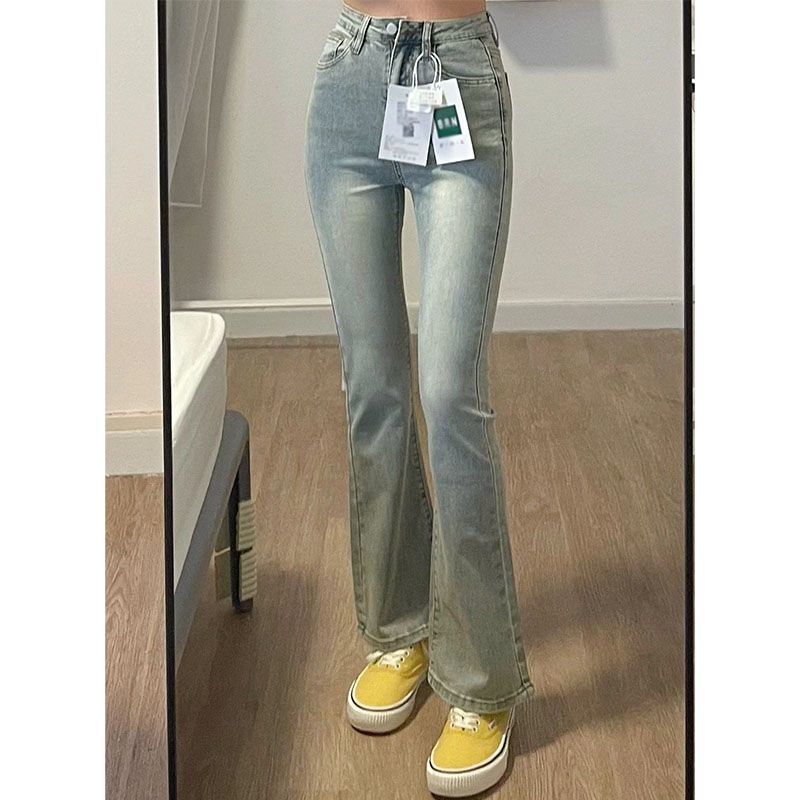 做舊微喇牛仔褲女小個子闊腿高腰喇叭褲做舊高街ins潮秋季款長褲