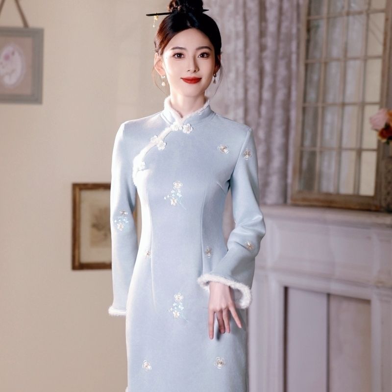 【棠梨雪】新中式國風氣質連衣裙女秋冬復古刺繡改良旗袍
