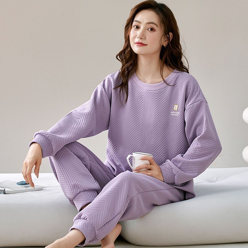 新款睡衣女士秋冬季三層空氣棉夾層保暖套裝冬天高檔家居服可外穿