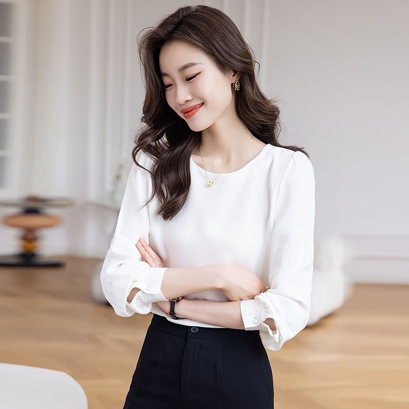 白色襯衫女春秋2023新款休閒氣質高級感上衣職業裝雪紡襯衣工作服
