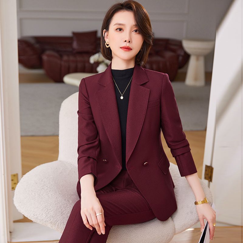棗紅色西裝套裝女秋冬氣質女神范職業正裝通勤高端休閒西服工作服