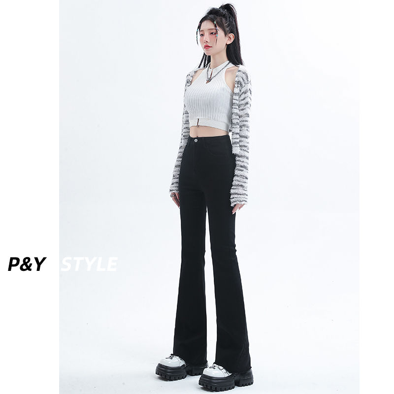 秋季黑色微喇叭牛仔褲女2023年新款高腰修身顯瘦春秋顯高喇叭褲