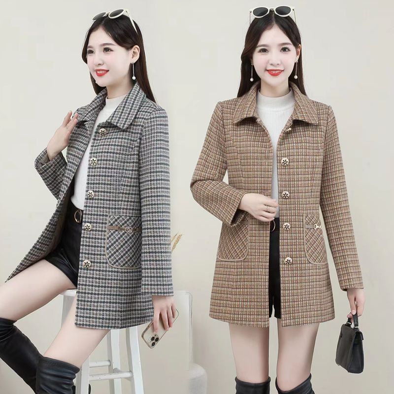 Plaid coat women's mid-length 2023 new spring and autumn Korean style popular loose ladies middle-aged mother's small suit