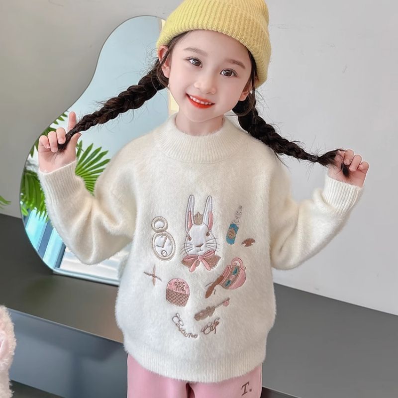 女童毛衣2023新款冬裝洋氣兒童水貂絨打底衫秋冬童裝女孩加厚上衣