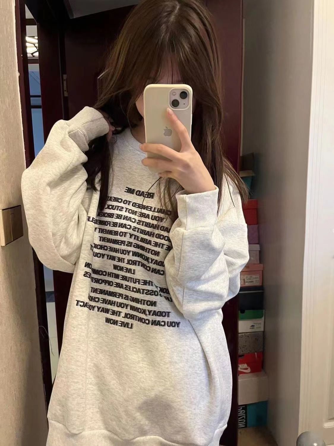 新款字母無帽長袖小個子圓領衛衣女oversize寬鬆顯瘦秋冬季上衣