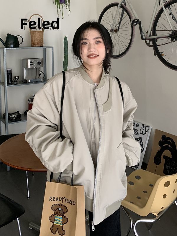 Feila Denton American retro flight suit jacket for women autumn and winter loose neutral style design thickened work jacket