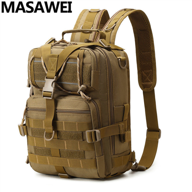 MASAWEI 迷彩單肩斜挎包戶外運動戰術包大號胸包多功能防水牛津布
