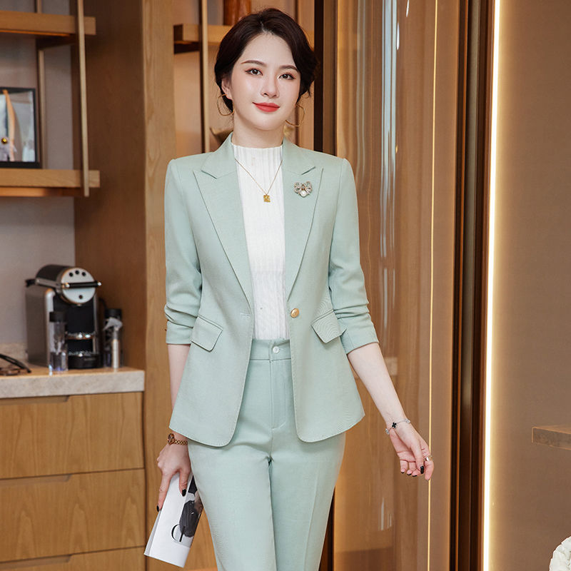 綠色西裝套裝女職業裝秋冬季新款氣質工裝高端經理正裝西服工作服