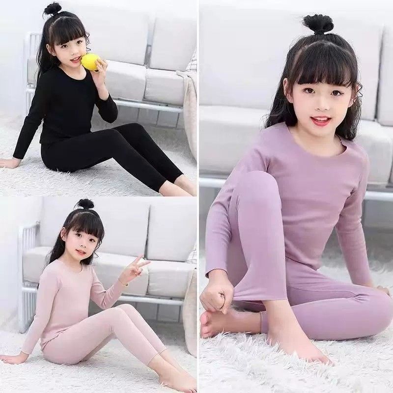 Children's thermal underwear set for small and medium-sized children in autumn and winter plus velvet to prevent cold and keep warm children's autumn clothes and long pants thermal clothes for girls