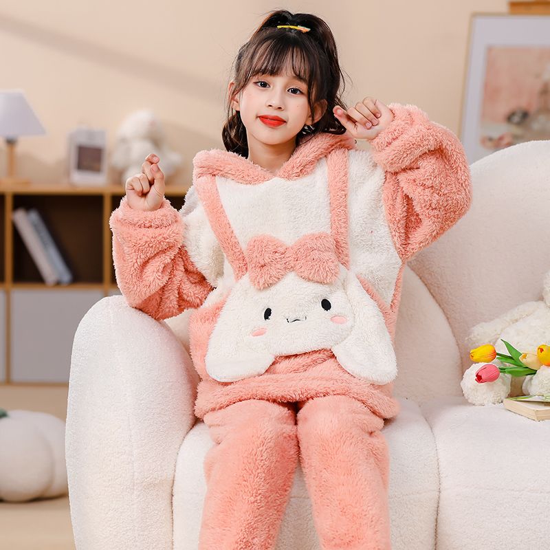 寶寶睡衣秋冬季女童珊瑚絨加厚加絨卡通家居服中小童可外穿卡通款
