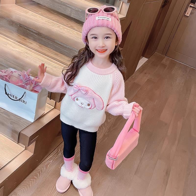 庫洛米衣服女童毛衣2023新款加厚中大童炸街美樂蒂上衣打底針織衫