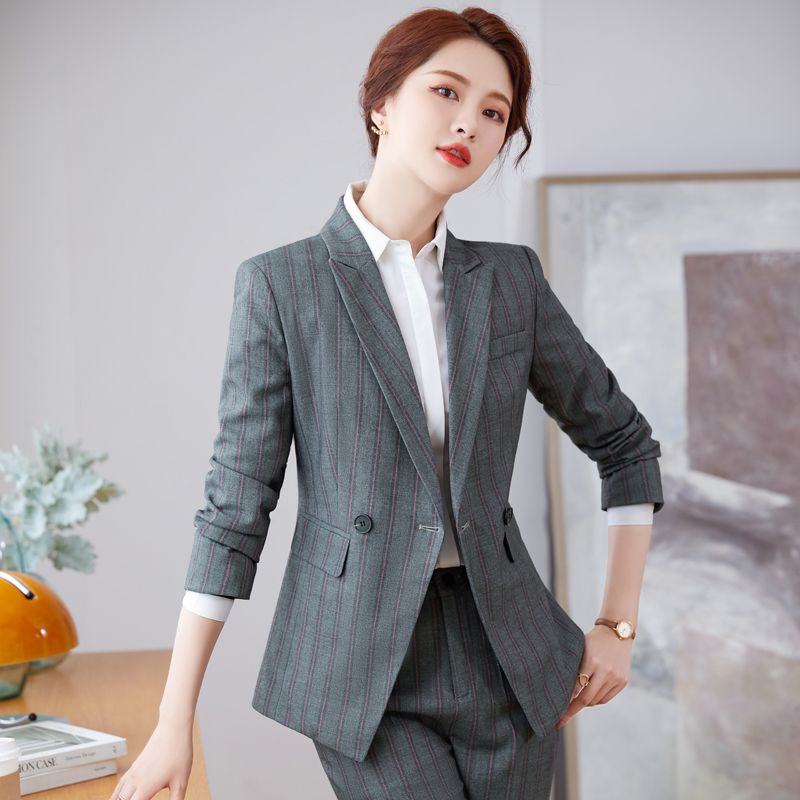 條紋小西裝外套女秋冬新款時尚氣質高端職業裝套裝面試正裝工作服