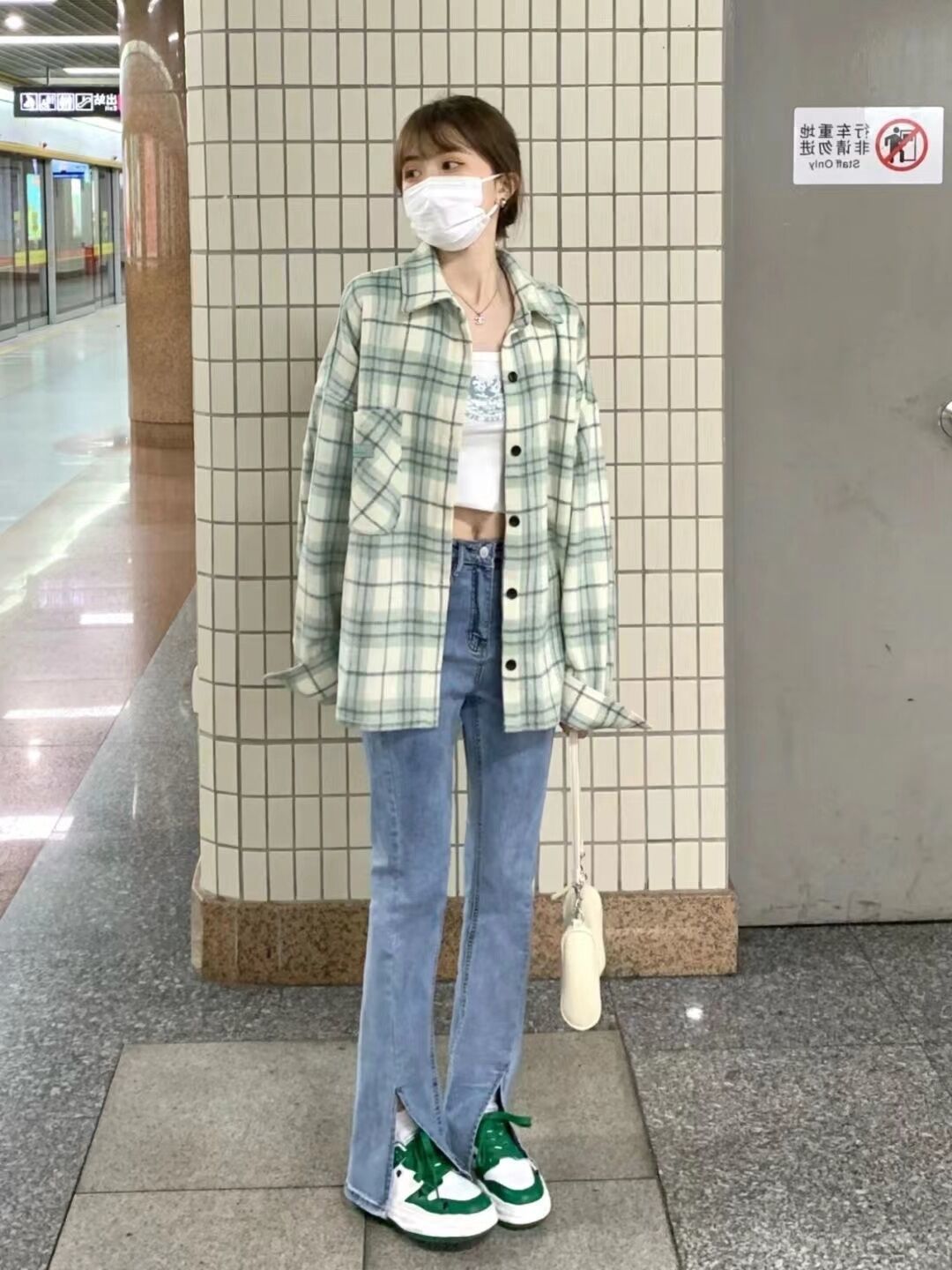 美式復古長袖格子襯衫女寬鬆大碼寬鬆顯瘦磨毛外套內搭設計感上衣