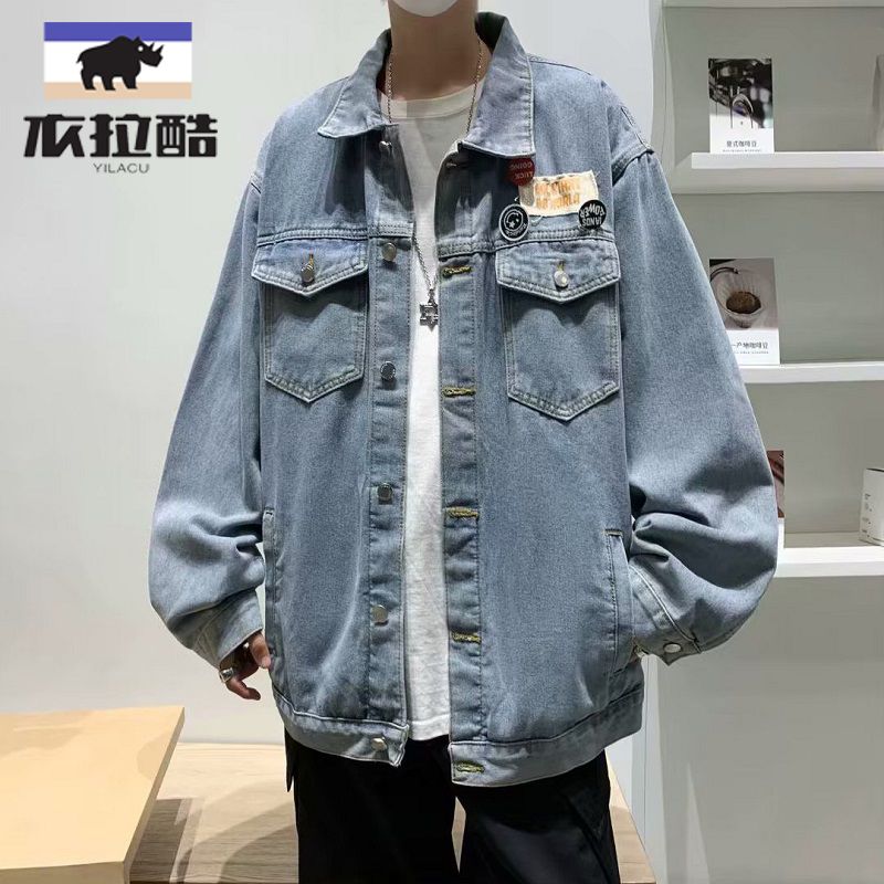 學生男女2023潮日系復古做舊牛仔夾克潮街頭寬鬆休閒百搭情侶外套