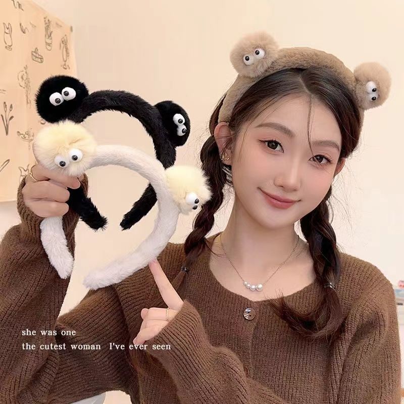 毛絨煤球發箍女洗臉壓發頭箍新款小羊發卡可愛發捆兒童頭飾秋冬