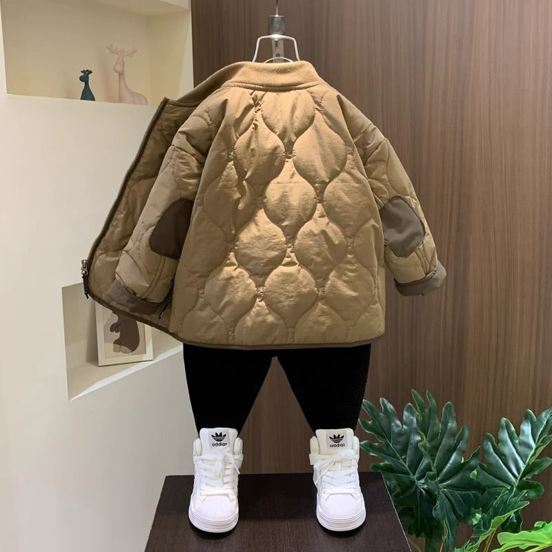 男童輕薄棉服寶寶秋冬裝2023新款潮男孩羽絨棉衣兒童夾棉加厚外套
