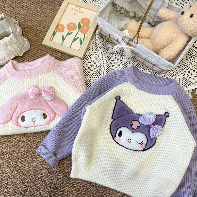 Girls cartoon sweater winter new style children's stylish Kuromi base layer baby thickened warm knitted top