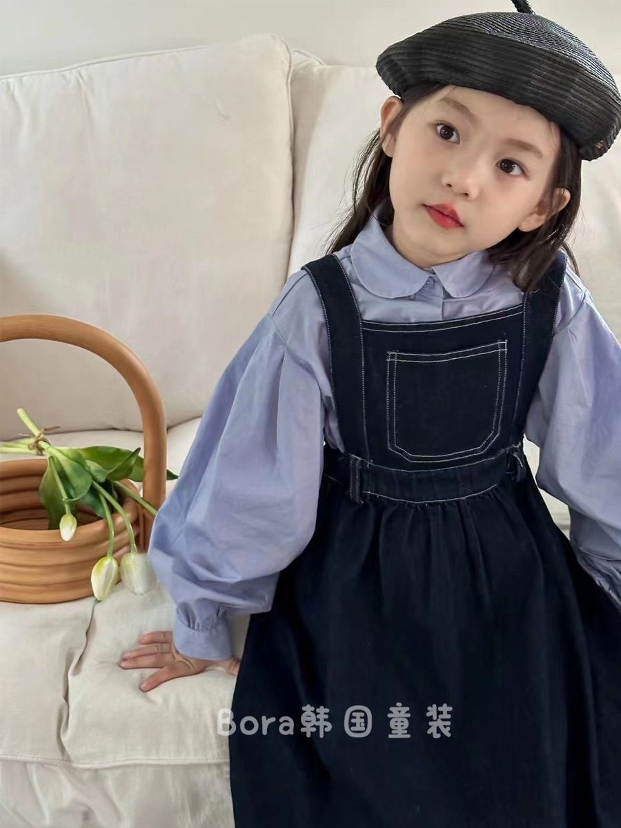 韓國童裝女童套裝2023新款秋冬兒童洋氣可愛襯衫背心裙兩件套