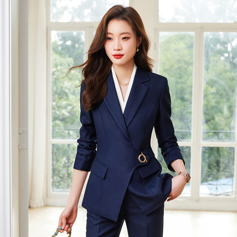 藍色西裝職業套裝女秋冬2023新款高級感氣質女神范主持人正裝西服