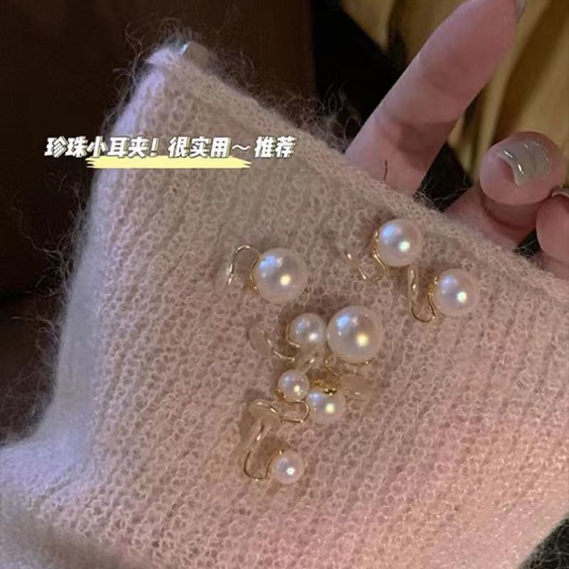 秋冬施家水晶珍珠耳夾無耳洞女氣質復古蚊香盤耳飾法式耳釘2024新