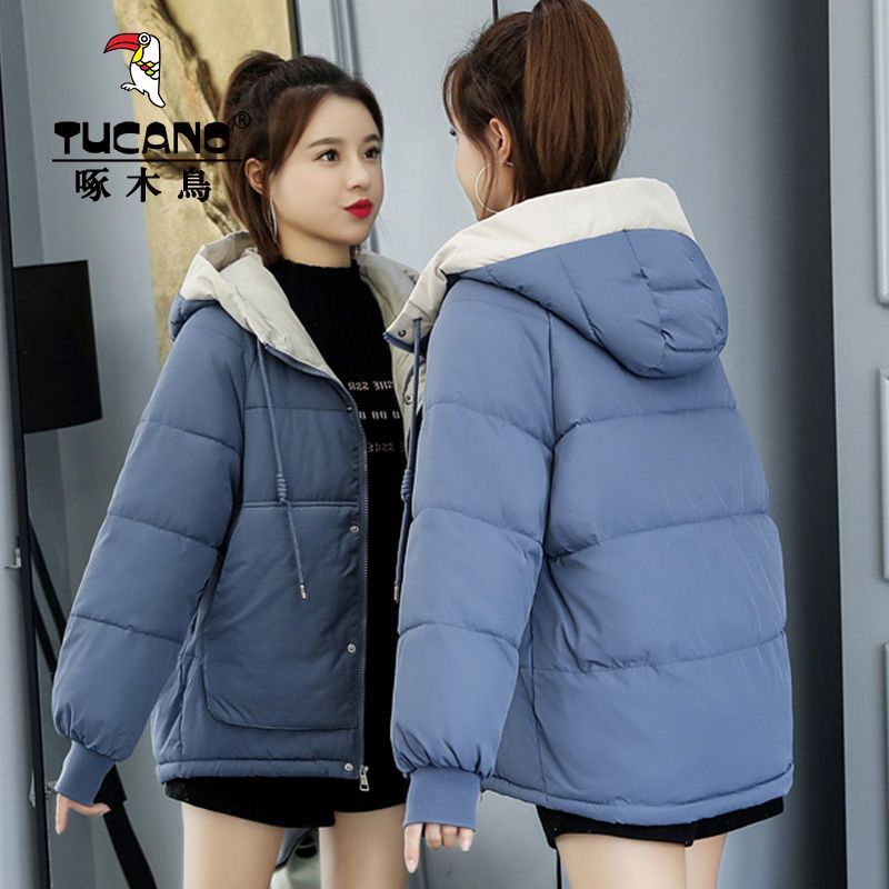 Woodpecker large size cotton coat women's short ins bread coat thickened cotton jacket Korean version loose winter cotton coat jacket