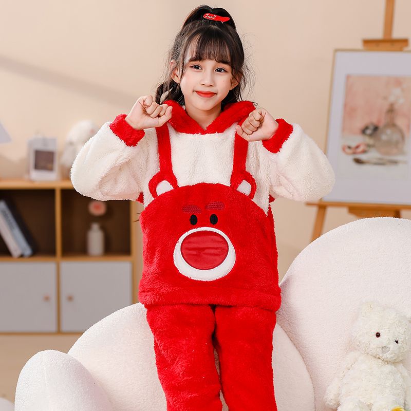 卡通款女童睡衣秋冬季寶寶珊瑚絨加厚加絨卡通家居服中小童可外穿