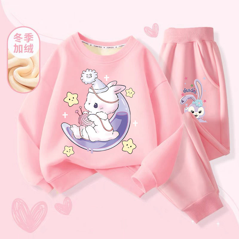 Girls' winter suit plus velvet and thickened girls' casual wear and children's clothing 2023 new style children's warm winter clothing for outer wear
