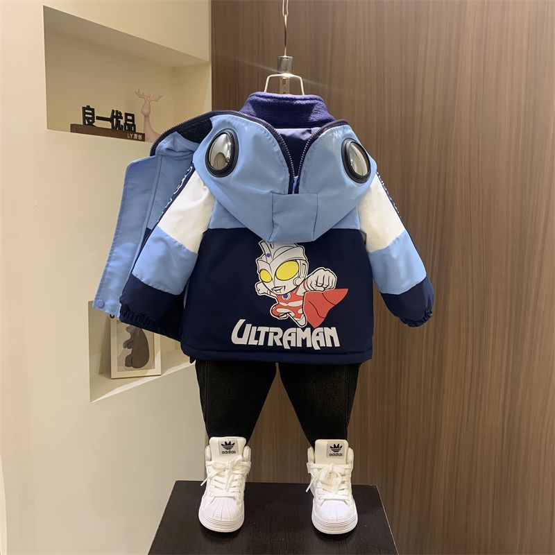 奧特曼衣服男童三合一衝鋒衣兒童夾棉加厚外套秋冬款寶寶冬裝棉服