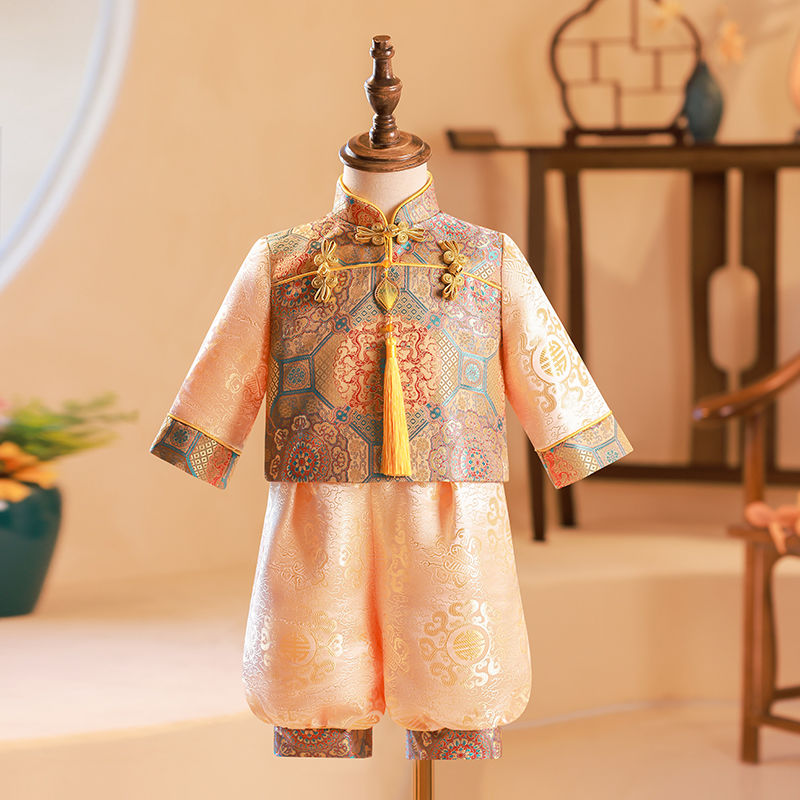 寶寶周歲禮服男中式唐裝加絨拜年服百歲宴生日一周歲男孩抓周男童