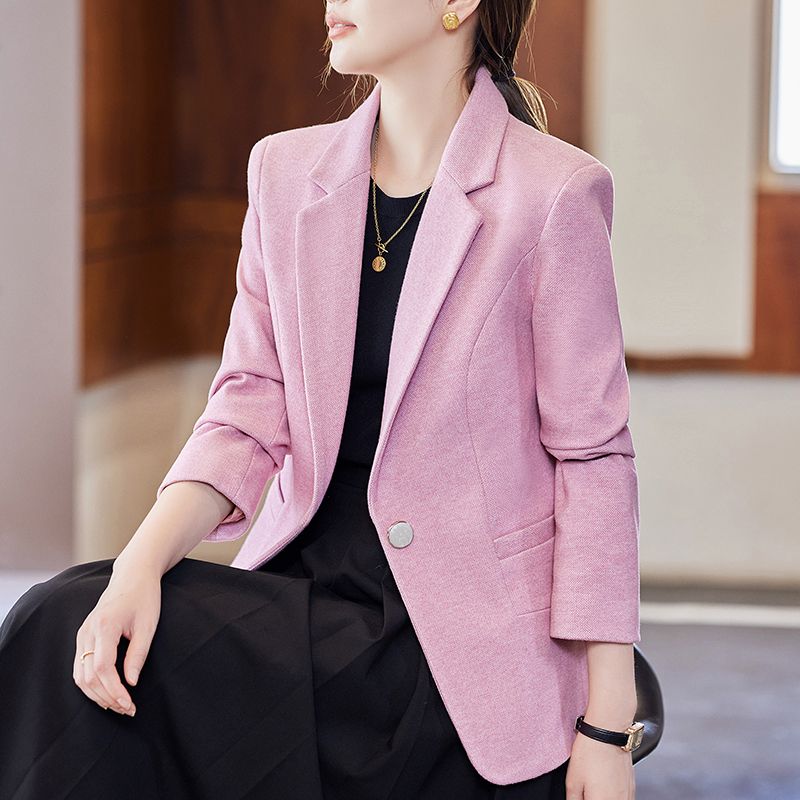 粉色休闲西装外套女秋季2023新款韩版高级感小个子气质百搭小西服
