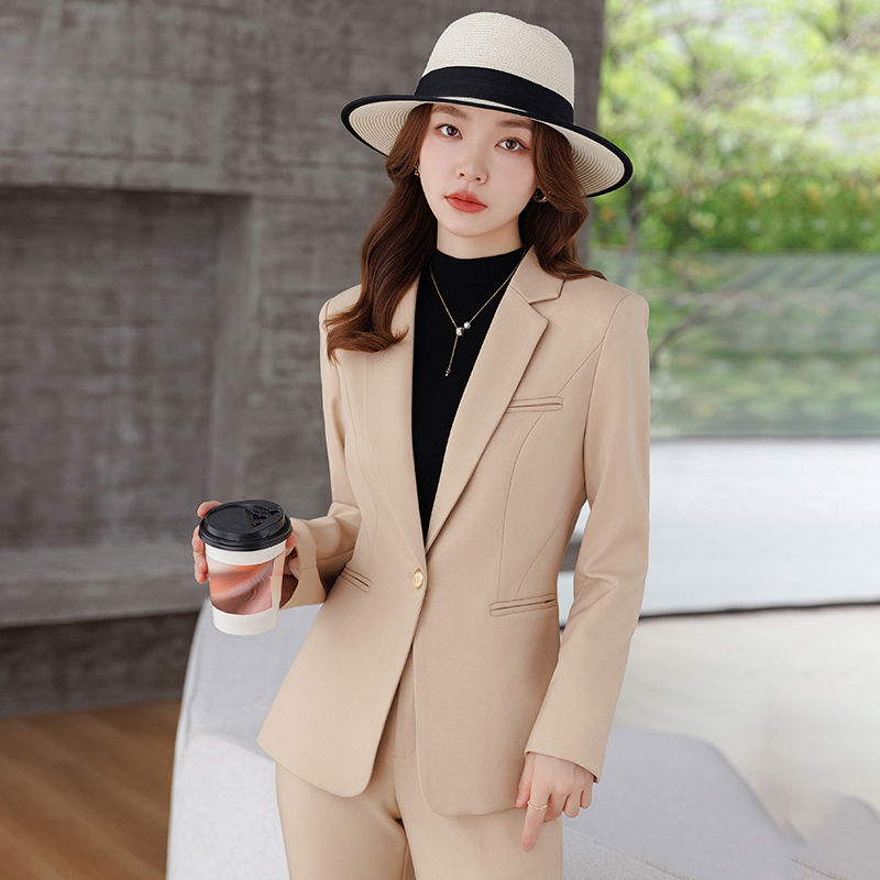 杏色西裝外套女秋冬2023新款高端職業正裝氣質工作服休閒西服套裝