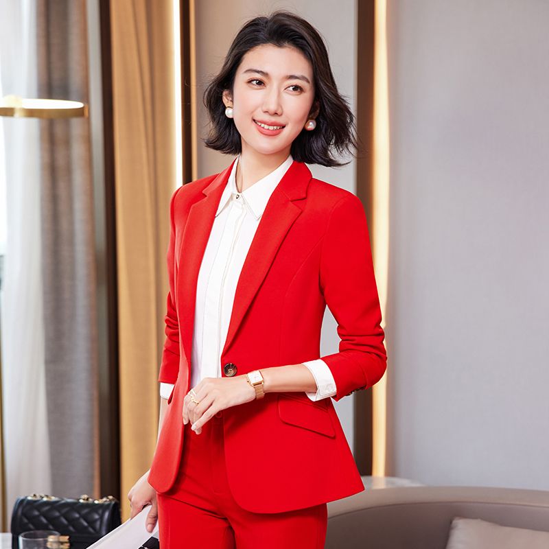 紅色西裝套裝女2023秋季職業裝時尚氣質高端工作服女士休閒正裝