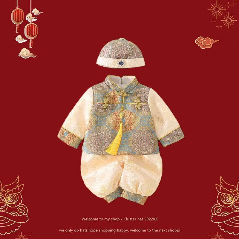 周歲禮服男寶冬季寶寶抓周一歲喜慶拜年服男童中式兒童新年唐裝冬