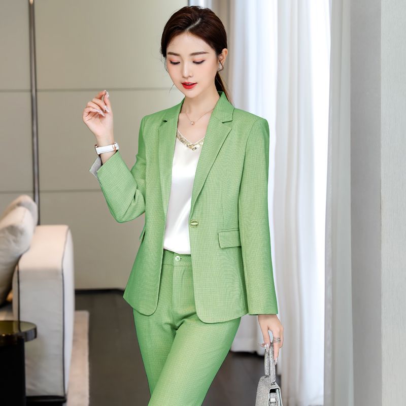 绿色西装外套女2023秋冬季新款小个子修身气质工作服职业西服套装