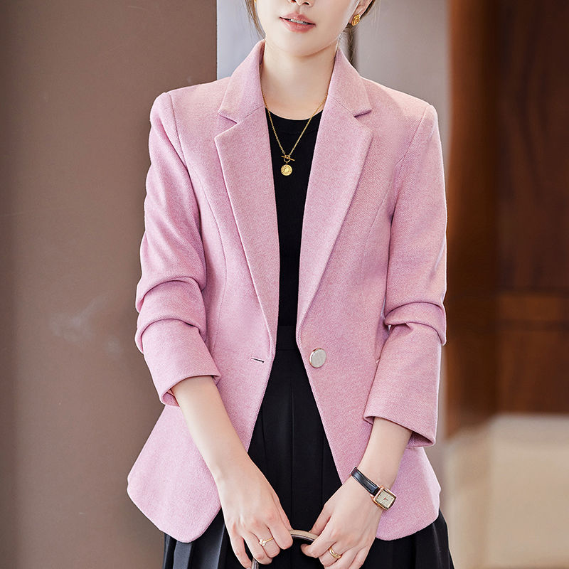 粉色休闲西装外套女秋季2023新款韩版高级感小个子气质百搭小西服
