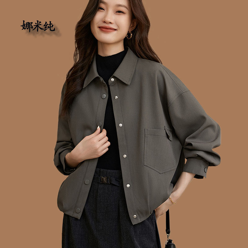 韓版翻領寬鬆大碼短外套女春秋季新款小眾設計感百搭休閒工裝外套