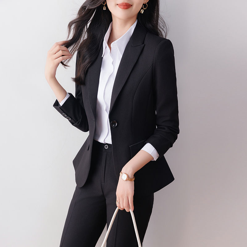 黑色西裝外套女秋冬2023新款高端職業公務員面試正裝通勤西服套裝