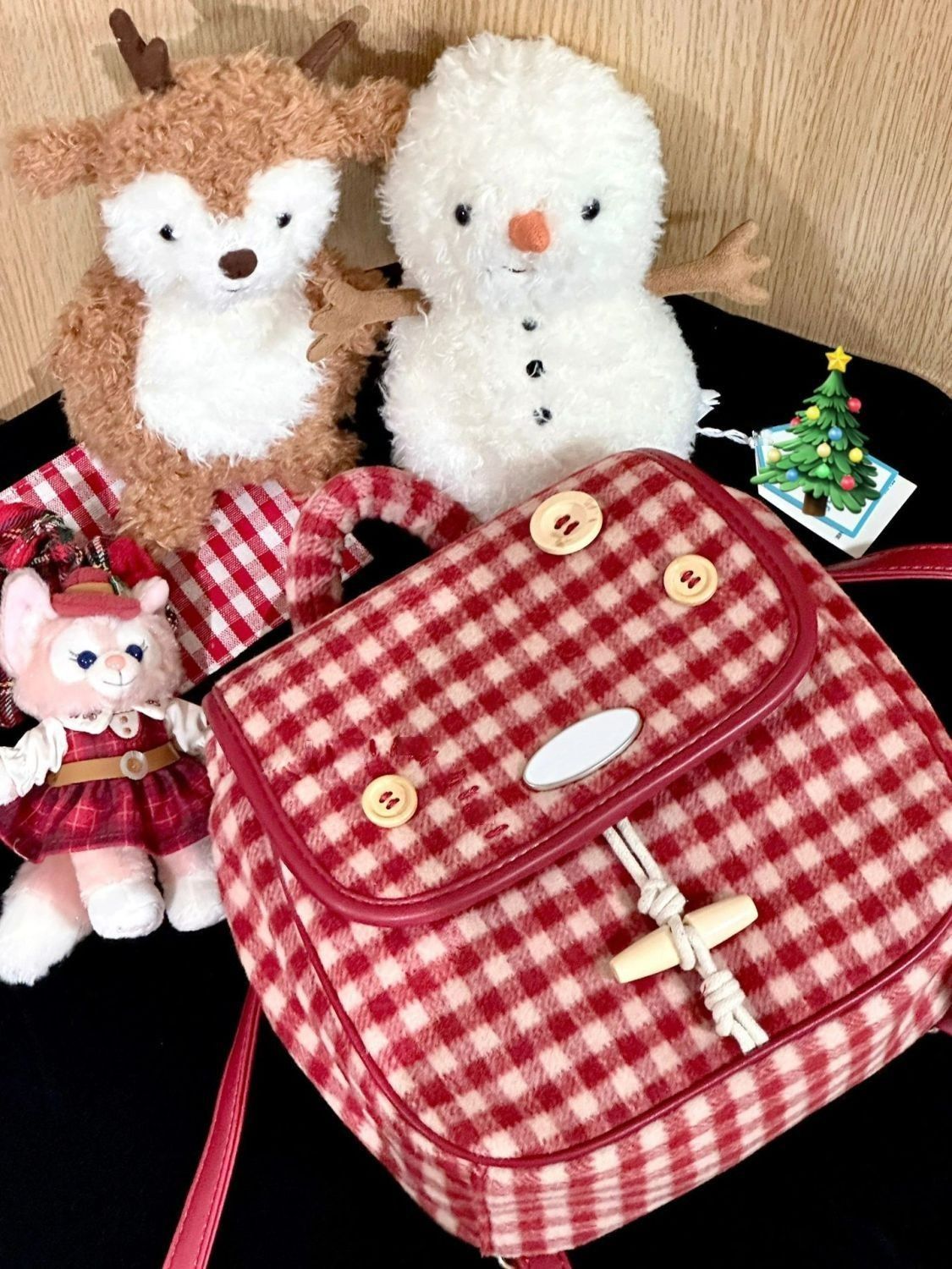 Christmas atmosphere red plaid backpack for women 2023 new autumn and winter mini travel lightweight carry-on small backpack