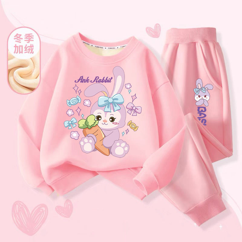 Girls' winter suit plus velvet and thickened girls' casual wear and children's clothing 2023 new style children's warm winter clothing for outer wear