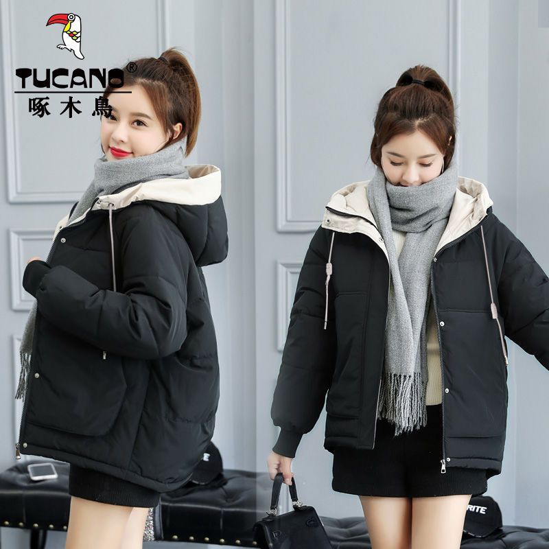 Woodpecker large size cotton coat women's short ins bread coat thickened cotton jacket Korean version loose winter cotton coat jacket