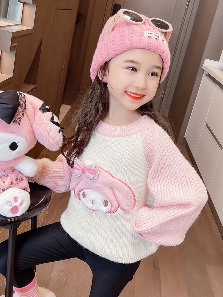 女童秋冬季新款美乐蒂库洛米卡通针织套头衫儿童甜美可爱外穿毛衣
