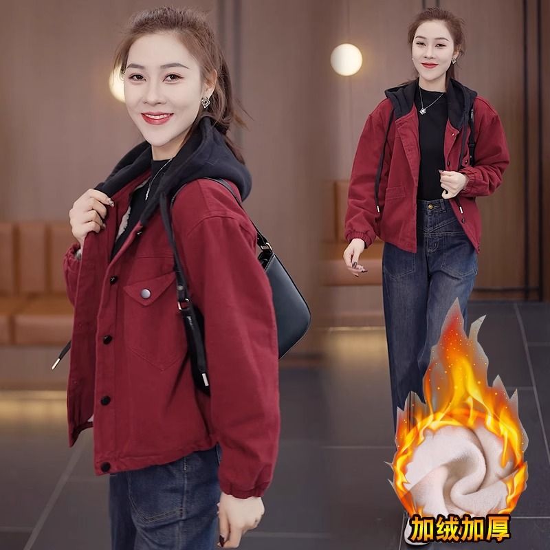 加厚加絨保暖派克服女秋冬2023新款韓版寬鬆休閒小個子連帽短外套