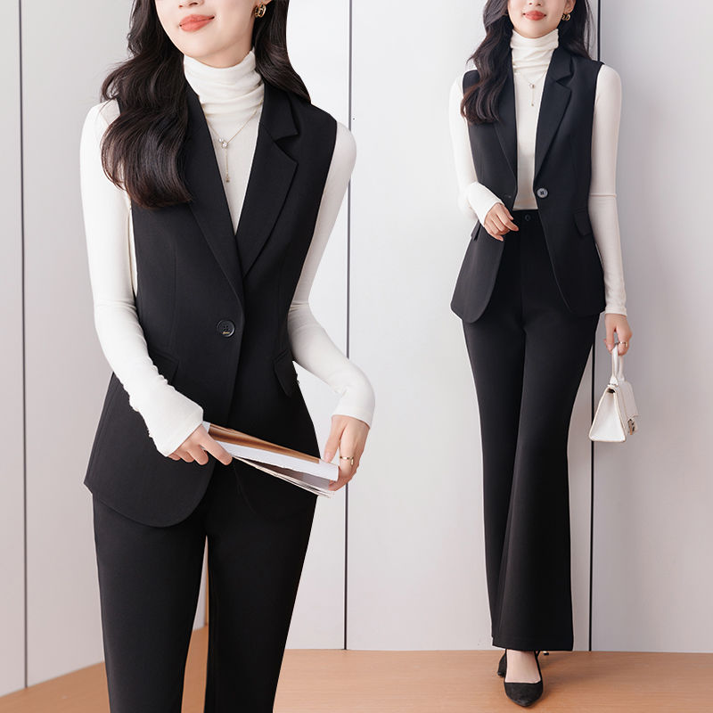 黑色無袖西裝馬甲女背心春秋2023年新款時尚洋氣坎肩外搭馬夾套裝