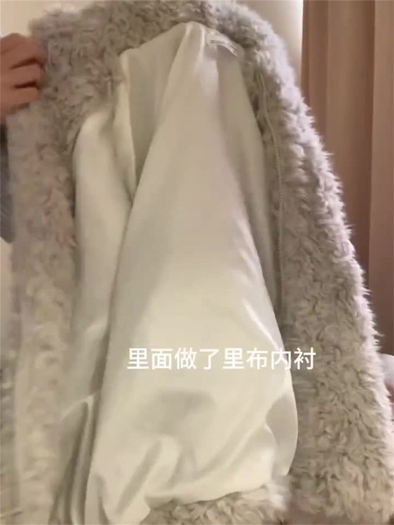 冬季新款韩系复古小香风羊羔毛兔耳朵外套慵懒风气质加厚棉服