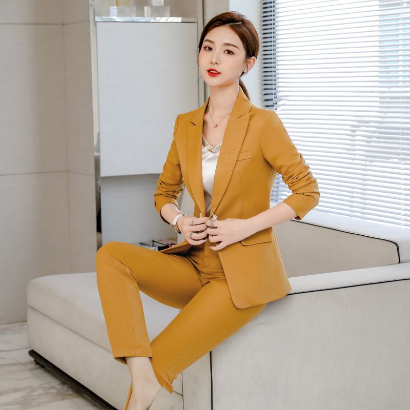 Yellow suit suit for women small autumn and winter professional wear temperament goddess style high-end suit jacket women's two-piece set