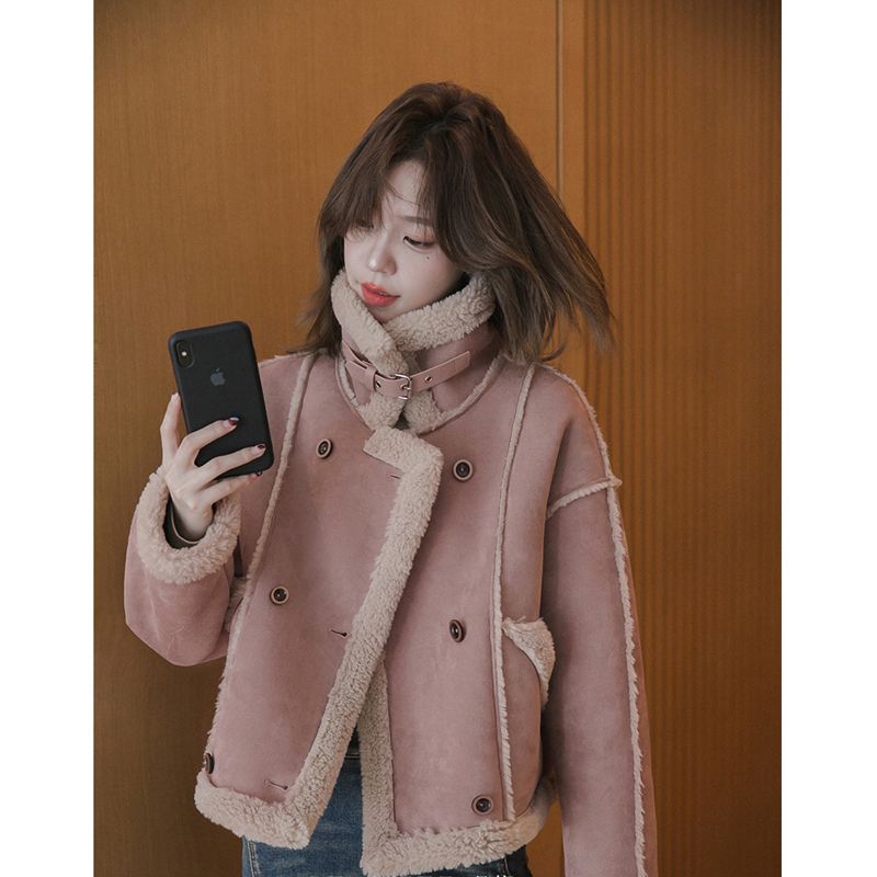 High-end Maillard imitation suede fur all-in-one short coat for women winter new thickened warm cotton coat for women