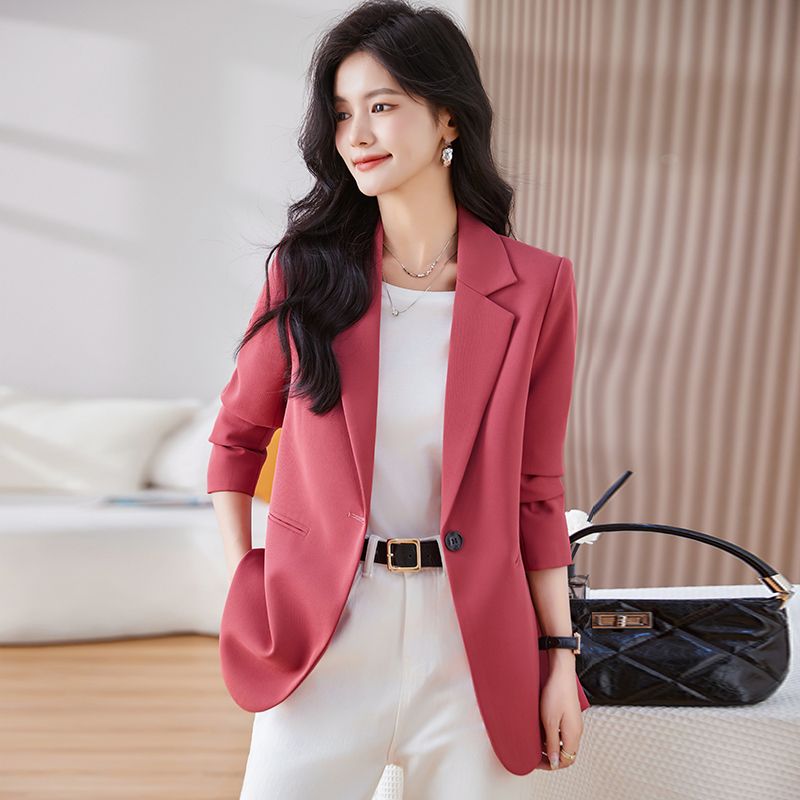 深桃粉西裝外套女小個子2023新款修身韓版高級感後開叉炸街小西服